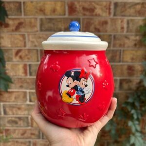 Vintage Disney Red Cookie Jar with Mickey and Minnie